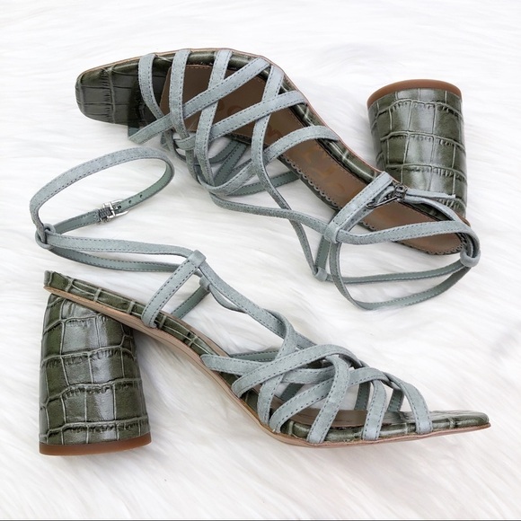 New Sam Edelman Daffodil Sandals in Seafoam Mineral Green Croc Embossed Leather - Picture 9 of 15
